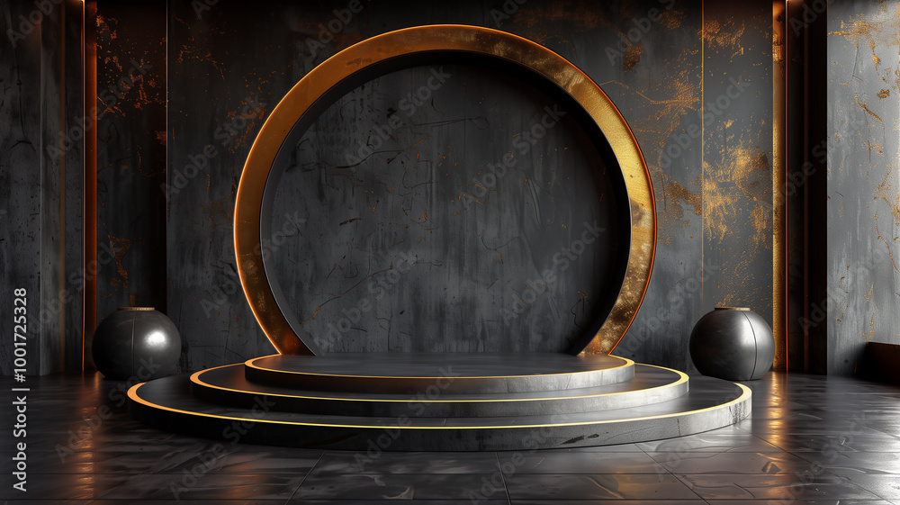 Luxury product display podium on black background with golden lines Luxury product display podium on black background with golden lines