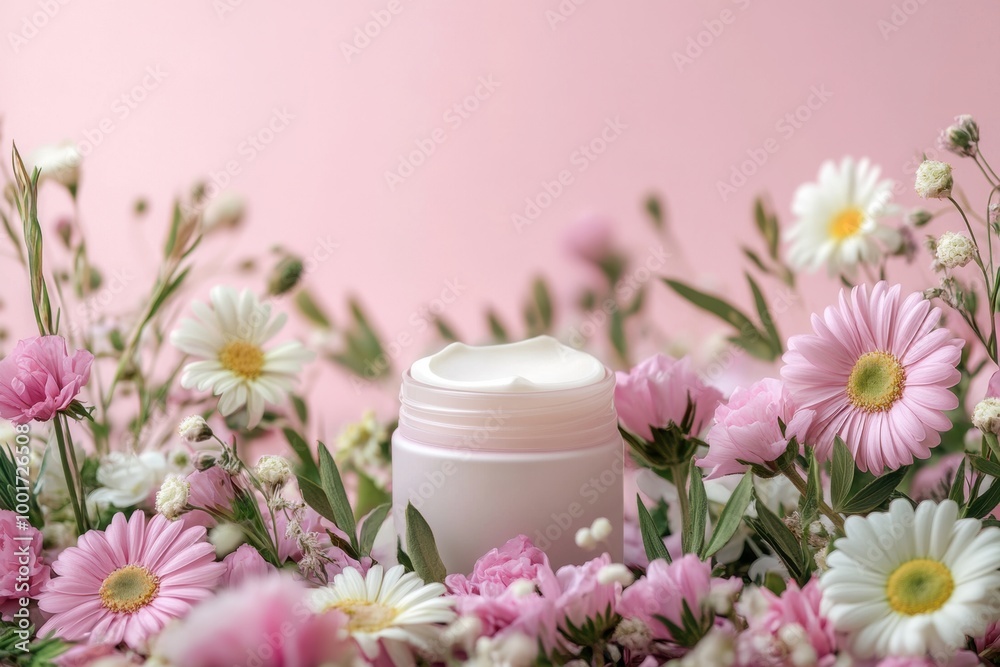 skincare marketing campaign, elegant skincare banner with delicate floral details for a soft and feminine touch of beauty and grace