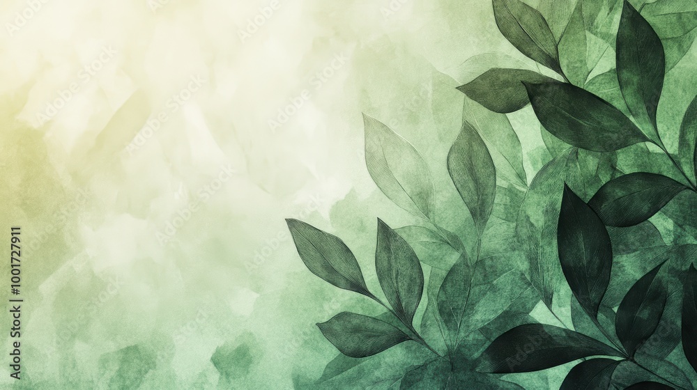 Abstract Green Leaf Background in Watercolor Style