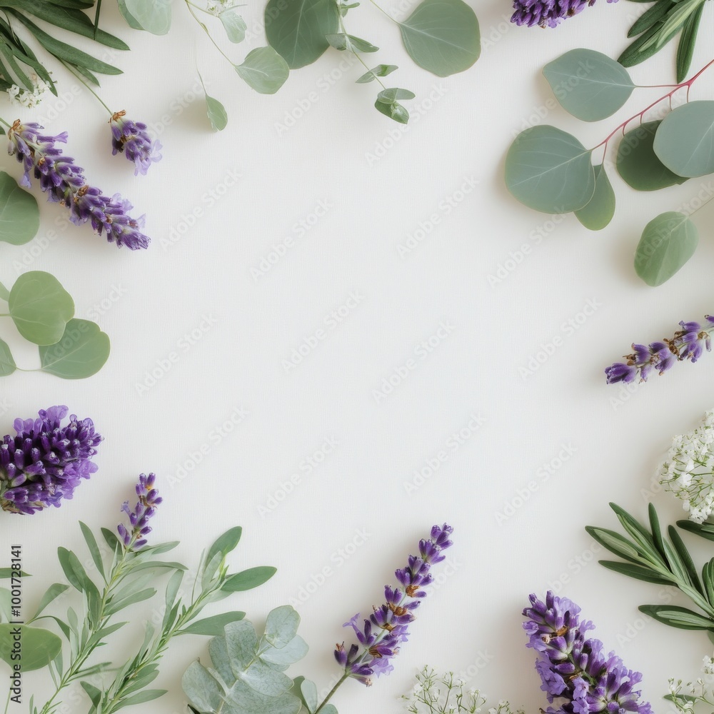 Naklejka premium A beautiful arrangement of lavender and greenery on a light background for decorative use