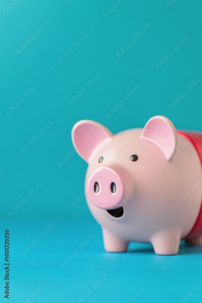 Cheerful piggy bank with a toy megaphone and colorful balls in a playful setting Cheerful piggy bank with a toy megaphone and colorful balls in a playful setting