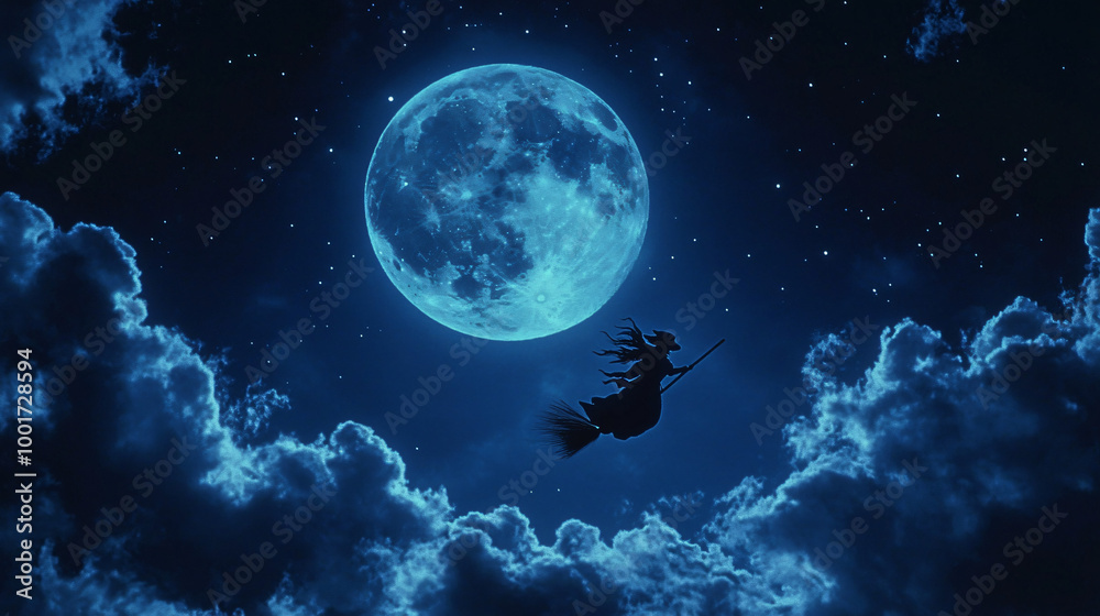 Witch on a Broomstick Against a Full Moon
A classic image of a witch flying on a broomstick under the night sky with a large moon. Witch on a Broomstick Against a Full Moon
A classic image of a witch flying on a broomstick under the night sky with a large moon.