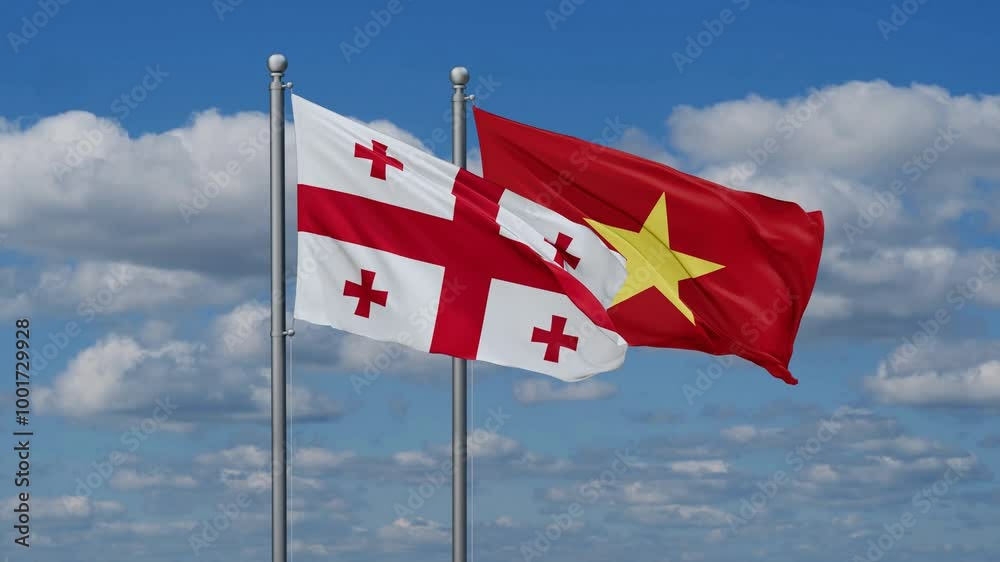Vietnam and Georgia flags flying together, video concept of the relationship Vietnam and Georgia flags flying together, video concept of the relationship
