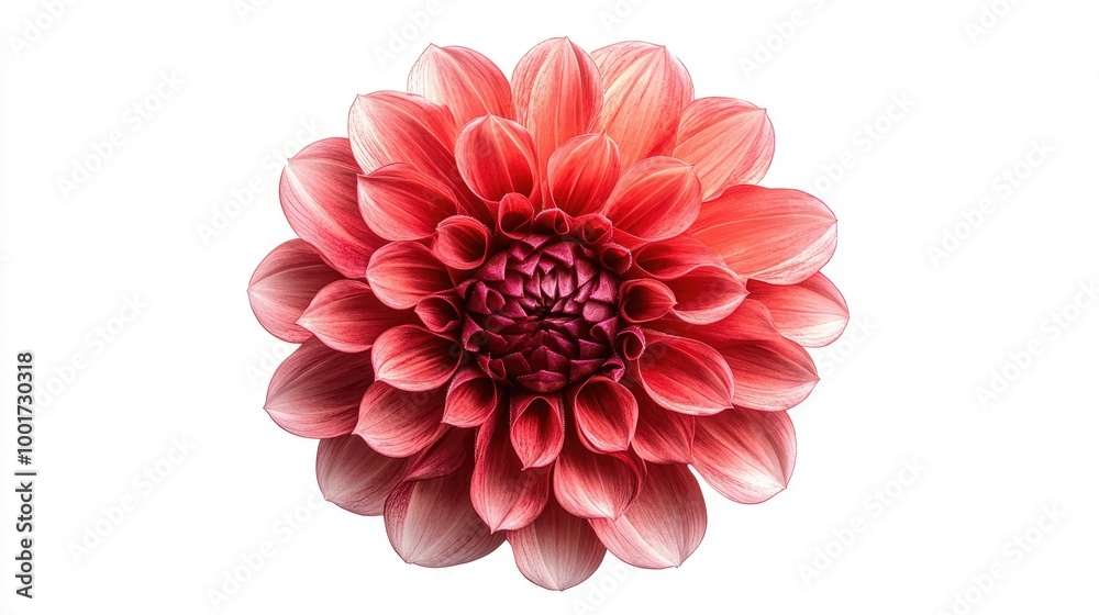 Fototapeta premium A single, vibrant pink dahlia flower isolated on a white background.