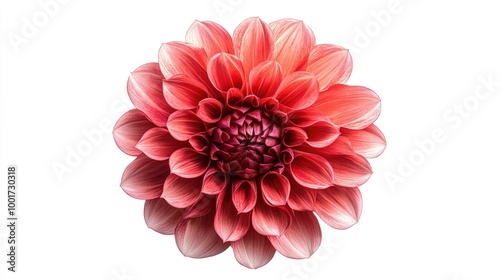 A single, vibrant pink dahlia flower isolated on a white background.