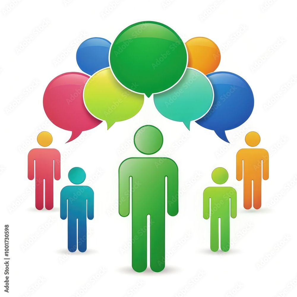 Diverse people communicating with speech bubbles on a standard scale diagram. Generative AI Diverse people communicating with speech bubbles on a standard scale diagram. Generative AI