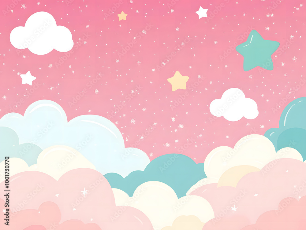 Cute Pastel Sky with Clouds, Stars, and Sparkles - Soft Fantasy Illustration Cute Pastel Sky with Clouds, Stars, and Sparkles - Soft Fantasy Illustration