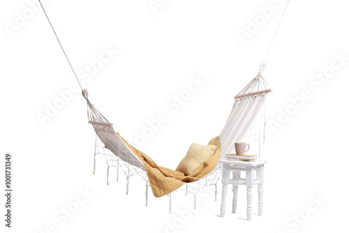Cozy hammock with plaid, cu...