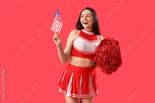 Female cheerleader with USA...