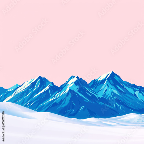 Snow-covered mountains with pink horizon