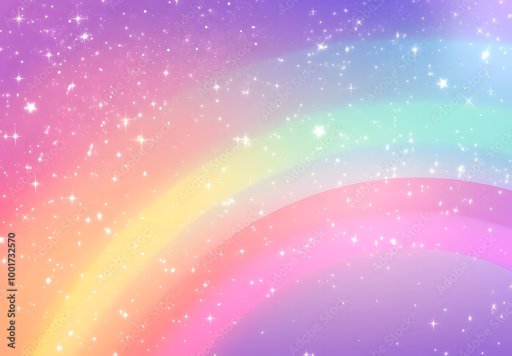 Obraz premium Dreamy Pastel Sky with Rainbow and Sparkling Stars - Fantasy Illustration