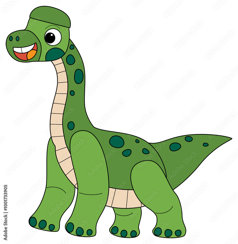Naklejka premium cartoon scene with happy prehistoric animal brachiosaurus brontosaurus diplodocus dino dinosaur smiling and walking isolated on white background illustration for kids