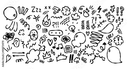 Set of anime emotion effect. Doodle cartoon sparkle signs
