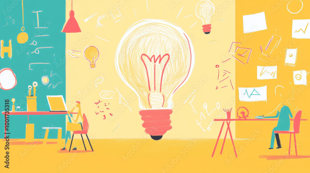 Illustrate the journey of a creative idea, from a lightbulb moment to a fully realized project. Illustrate the journey of a creative idea, from a lightbulb moment to a fully realized project.