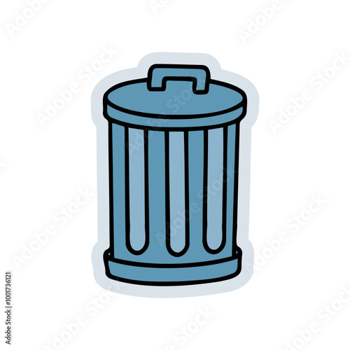 Hand-drawn trash can illustration. Creative sticker symbolizing cleanliness, waste management, and organization. Vector illustration for environmental themes, recycling, and daily tasks.

