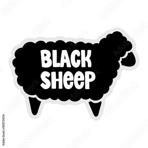 Hand-drawn black sheep illustration. Creative sticker symbolizing uniqueness, individuality, and standing out. Vector illustration for quirky designs, self-expression, and creativity.