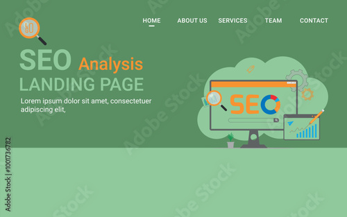 SEO analytics website landing page strategy concept elements background.