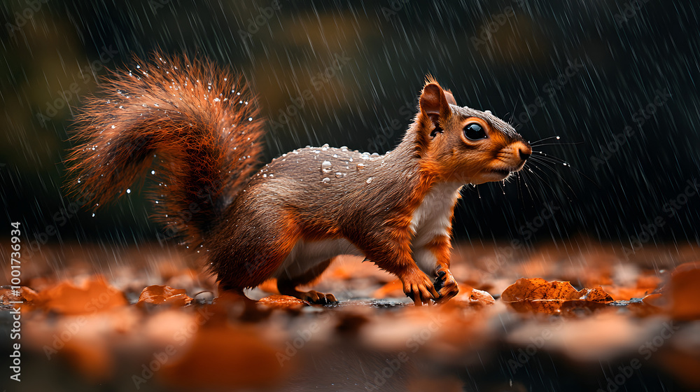 Macro Photography of Squirrel in Rainy Autumn Streets Macro Photography of Squirrel in Rainy Autumn Streets