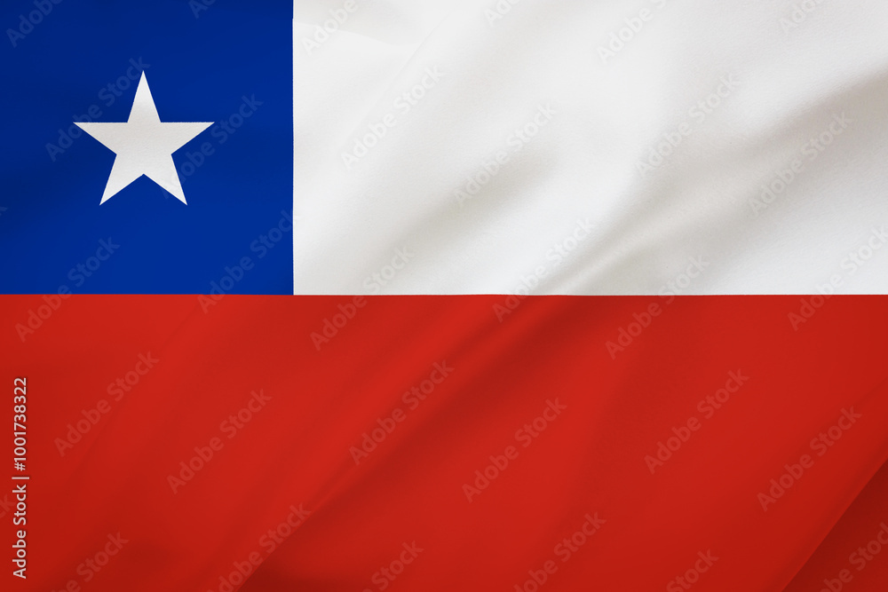 Chile flag on waving silk background. Fabric texture. National icon of Chile. Chile flag on waving silk background. Fabric texture. National icon of Chile.