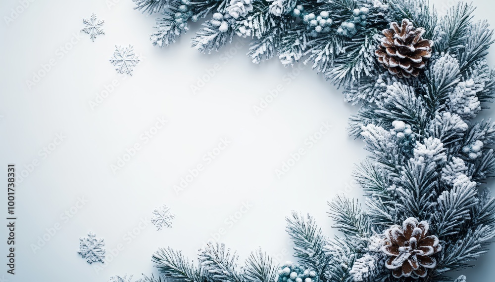 Middle shot of a traditional wreath with shimmering snowflake details, on an isolated white background, space for text. Middle shot of a traditional wreath with shimmering snowflake details, on an isolated white background, space for text.
