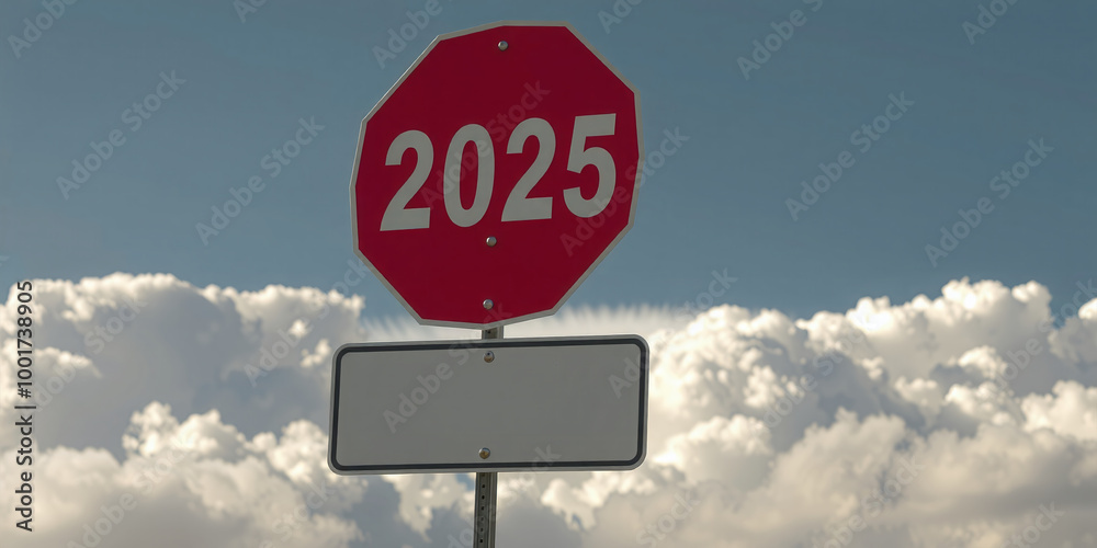 The lettering 2025 on or as a sign in front of a cloudy sky, future prospects for the coming year The lettering 2025 on or as a sign in front of a cloudy sky, future prospects for the coming year