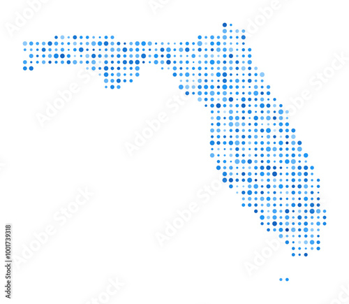 Florida Dot Map. US State Digital Style Shape. Florida vector image. US State shape blue circular dots. Trending vector illustration.