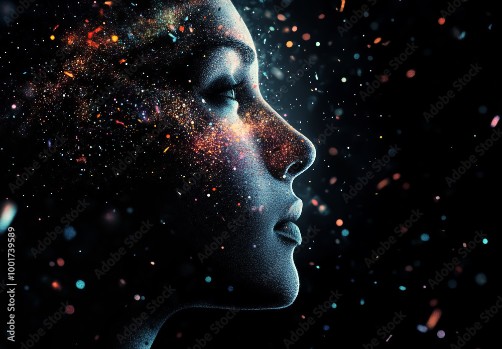 Woman face in world abstract digital technology Woman face in world abstract digital technology