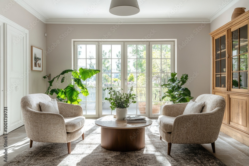 Fototapeta premium Cozy Scandinavian Living Room with Modern Interior Design Elements