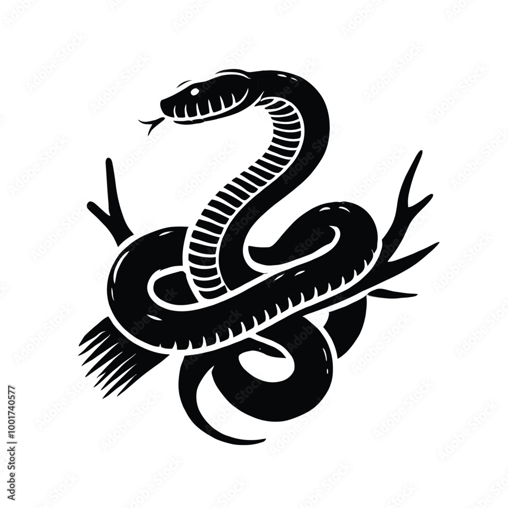 Snake Silhouette Around Branch Snake Silhouette Around Branch