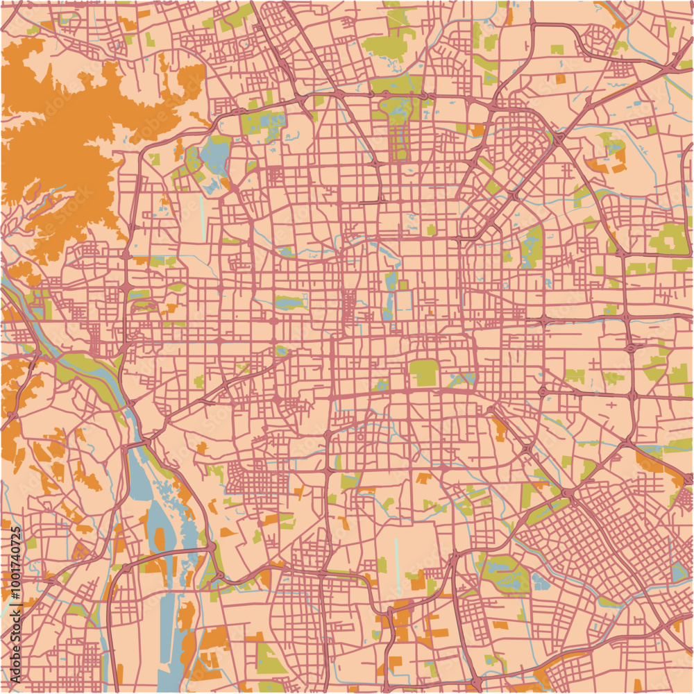 Obraz premium Map of Beijing in China in a sandy theme. Contains layered vector with roads water, parks, etc.