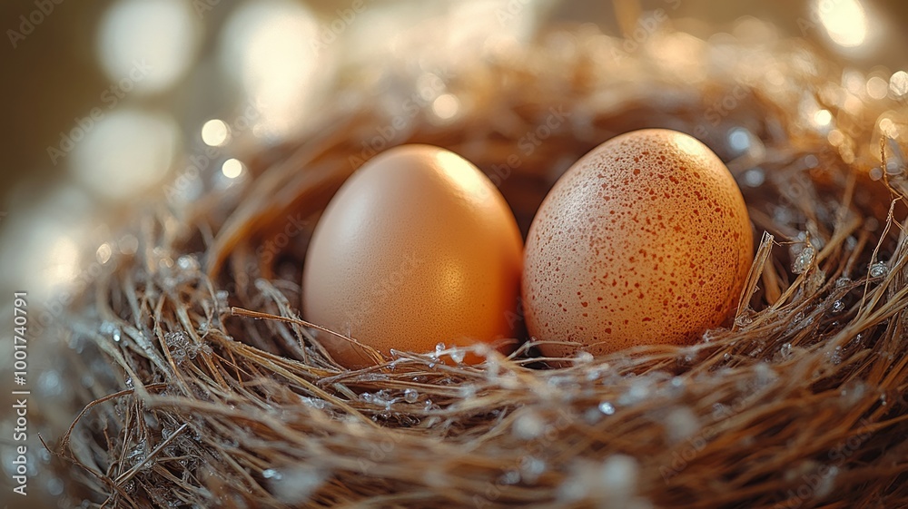Two Eggs in a Nest with Bokeh Lights Two Eggs in a Nest with Bokeh Lights