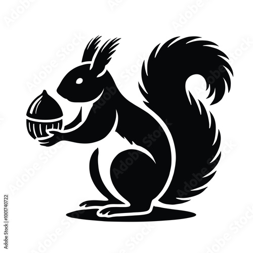 Squirrel Silhouette with Nut