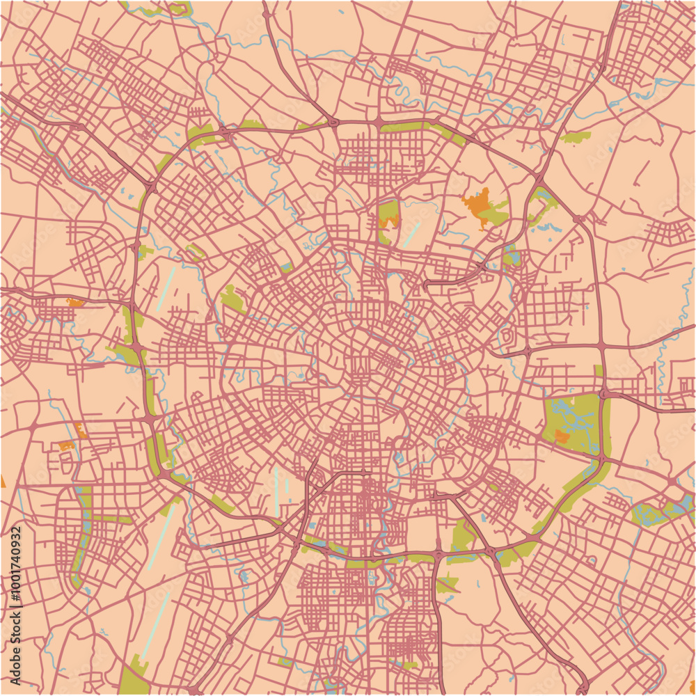 Obraz premium Map of Chengdu in China in a sandy theme. Contains layered vector with roads water, parks, etc.