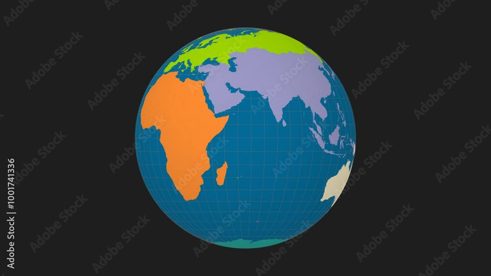 Rotating globe. Normal sphere view. Moderate speed globe rotation. Colored continents style. World map with dense graticule lines on a dark background. Splendid animation. Rotating globe. Normal sphere view. Moderate speed globe rotation. Colored continents style. World map with dense graticule lines on a dark background. Splendid animation.