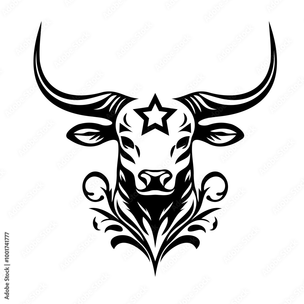 Fototapeta premium Stylized depiction of a bull's head with horns.