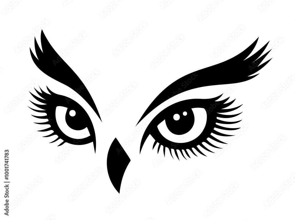 A striking black and white illustration of an owl's eyes featuring intricate details and bold lines, emphasizing the beauty of this nocturnal creature A striking black and white illustration of an owl's eyes featuring intricate details and bold lines, emphasizing the beauty of this nocturnal creature