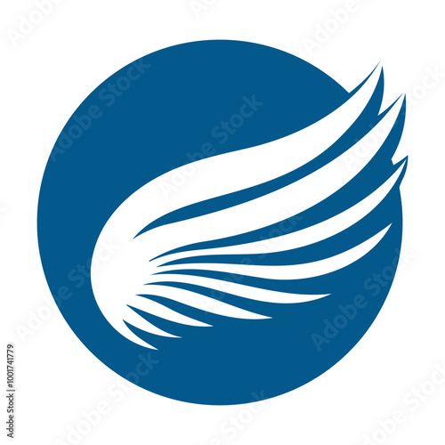 A stylized wing emblem on a blue circular background, symbolizing freedom and movement, ideal for various design applications