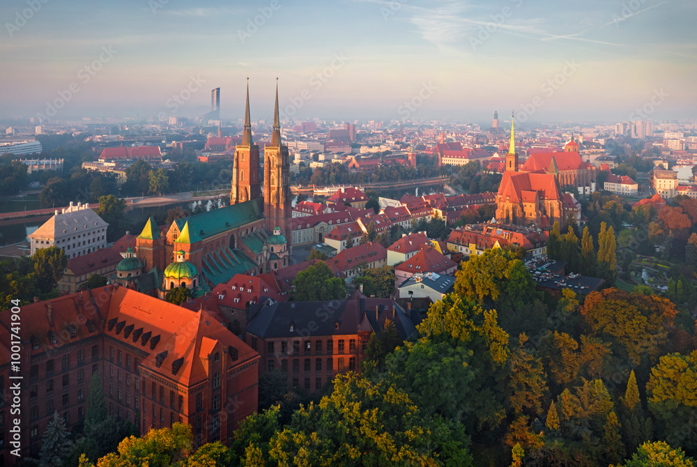Wroclaw capital of the Lower Silesian Voivodeship, Poland – aerial view of gothic catholic cathedral The St. John the Baptist Archcathedral