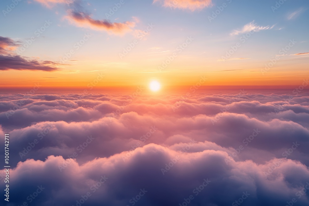Heavenly Dawn: A Vibrant Sky at Sunrise with Low Clouds on a Beautiful New Day Heavenly Dawn: A Vibrant Sky at Sunrise with Low Clouds on a Beautiful New Day