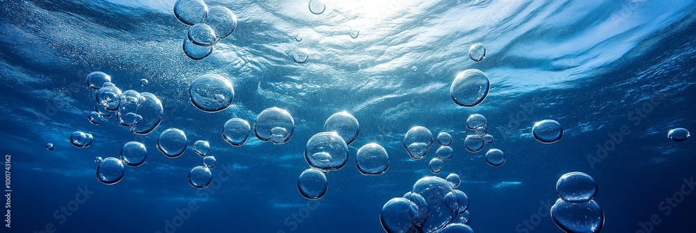 A large number of bubbles are floating in the water. The bubbles are of different sizes and are scattered throughout the water A large number of bubbles are floating in the water. The bubbles are of different sizes and are scattered throughout the water