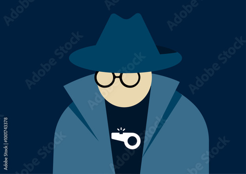 An anonymous person wearing whistle blower costume