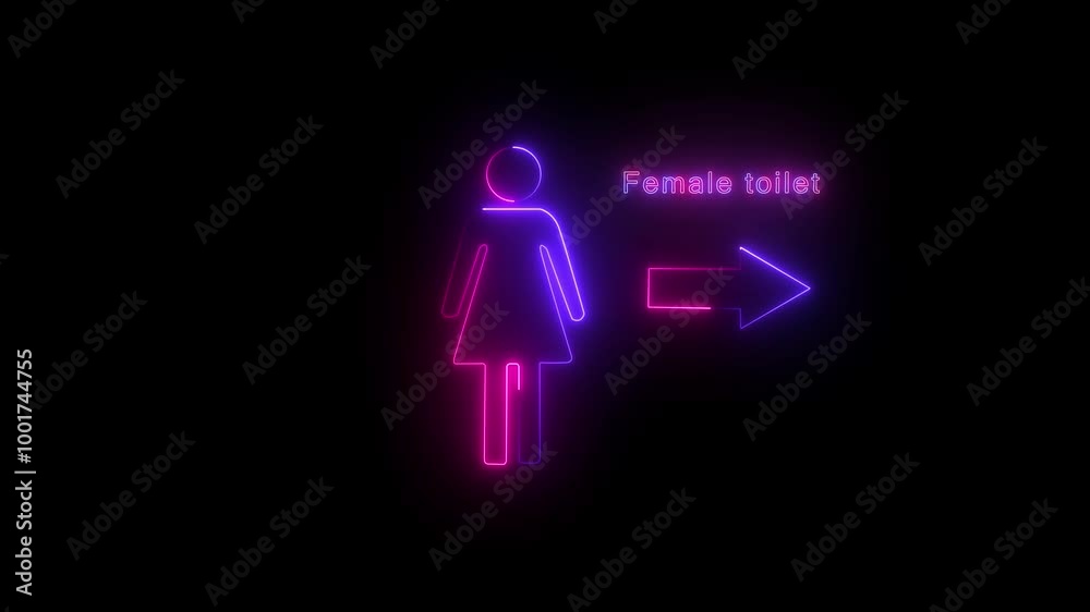 On the right is the girls bathroom sign animation. neon sign design is perfect as a warning sign for the Female toilet safety sign going the Right way. women toilet icon animation. On the right is the girls bathroom sign animation. neon sign design is perfect as a warning sign for the Female toilet safety sign going the Right way. women toilet icon animation.