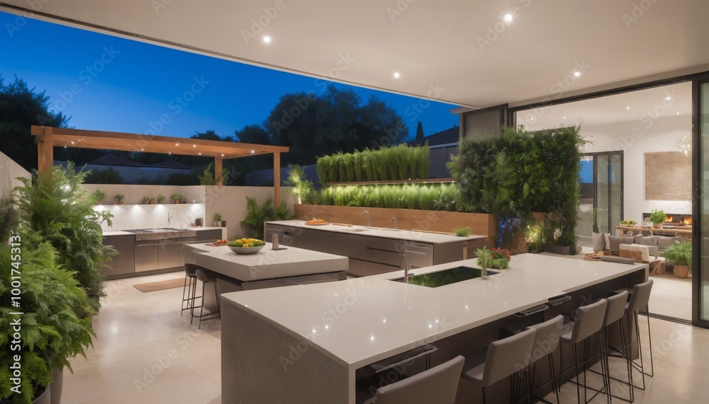 Modern Outdoor Kitchen with Gray Countertops Modern Outdoor Kitchen with Gray Countertops
