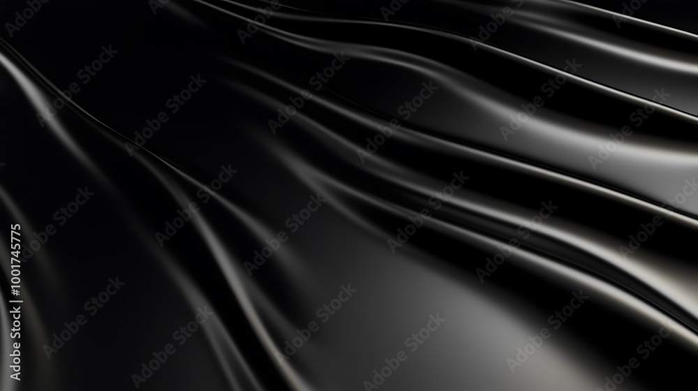 Fototapeta premium Abstract black fabric with soft, flowing folds and a smooth, glossy surface.