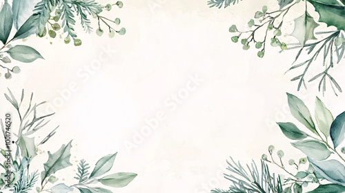 Wallpaper Mural Watercolor Illustration of Green Leaves and Red Berries Holiday Border with Light Background, Festive Seasonal Design Torontodigital.ca