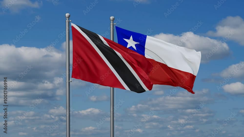 Chile and Trinidad and Tobago flags flying together, video concept of the relationship, two country relations concept Chile and Trinidad and Tobago flags flying together, video concept of the relationship, two country relations concept