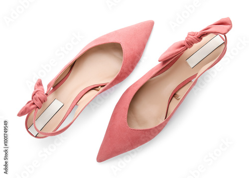 Stylish pink shoes on white...