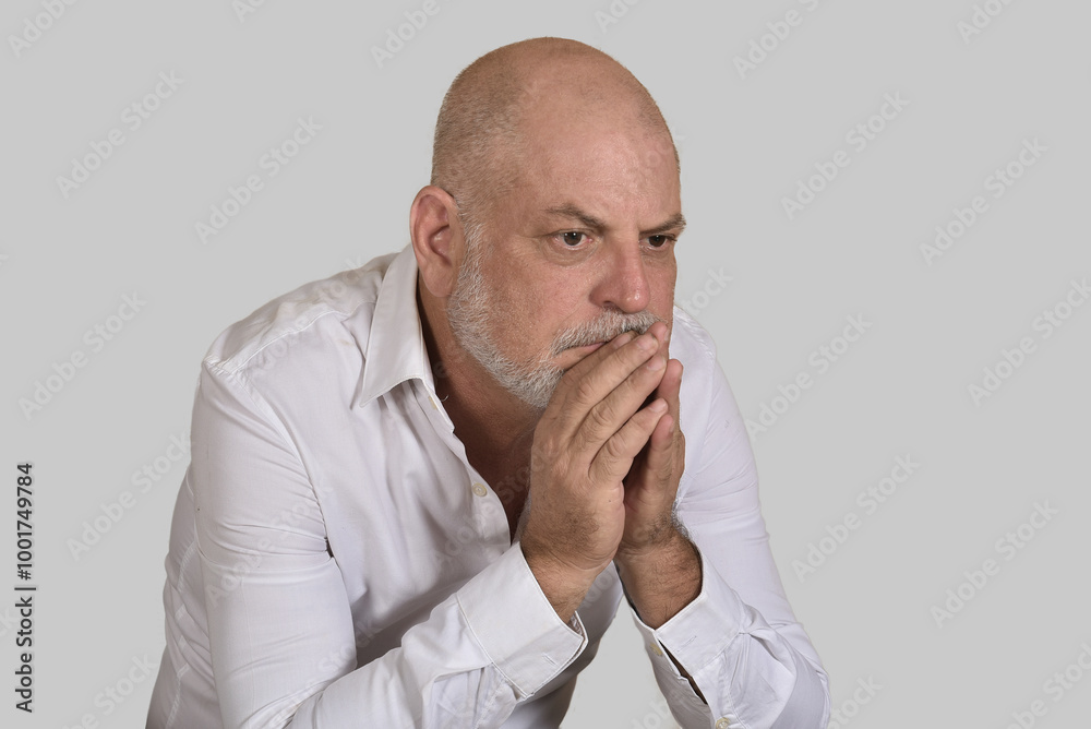 portrait business man with bald white beard facial expression feeling pain fashion image model isolated on white transparent background man portrait business man with bald white beard facial expression feeling pain fashion image model isolated on white transparent background man