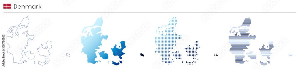 Fototapeta premium Denmark - outline, gradient, dotted and lines geometrical country shape - vector illustration