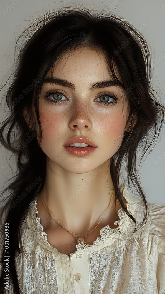 Portrait of a Woman with Long Brown Hair and Green Eyes Portrait of a Woman with Long Brown Hair and Green Eyes
